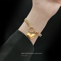 Heavy Rough Flat Love-shaped Wild Heart Titanium Steel Plated 18k Gold Bracelet For Women main image 1