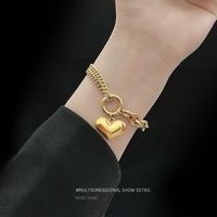 Heavy Rough Flat Love-shaped Wild Heart Titanium Steel Plated 18k Gold Bracelet For Women main image 2