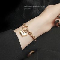 Heavy Rough Flat Love-shaped Wild Heart Titanium Steel Plated 18k Gold Bracelet For Women main image 6