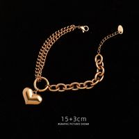 Heavy Rough Flat Love-shaped Wild Heart Titanium Steel Plated 18k Gold Bracelet For Women main image 4