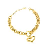 Heavy Rough Flat Love-shaped Wild Heart Titanium Steel Plated 18k Gold Bracelet For Women main image 3