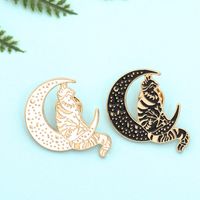 New Brooch Punk Style Cute Cat Brooch Sitting On The Moon Cowboy Badge Wholesale main image 5