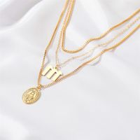 New Retro Religious Three-layer Metal Long  Multi-layer Letter Idol Alloy Necklace main image 3