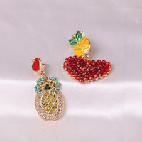 Exaggerated Geometric Shape Pineapple Fruit Heart Shaped Asymmetrical Women's Stud Earrings main image 4