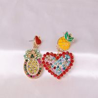 Exaggerated Geometric Shape Pineapple Fruit Heart Shaped Asymmetrical Women's Stud Earrings main image 6