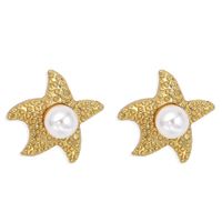 Pure White Pearl Inlaid Starfish Shell Ocean Series Earrings  Wholesale main image 2