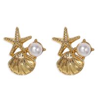 Pure White Pearl Inlaid Starfish Shell Ocean Series Earrings  Wholesale main image 3