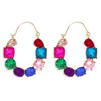 Colored Diamond Inlaid U-shaped Hollow Alloy Exaggerated Earrings Wholesale main image 3