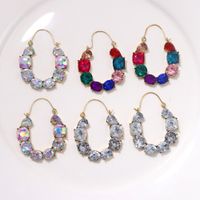 Colored Diamond Inlaid U-shaped Hollow Alloy Exaggerated Earrings Wholesale main image 5