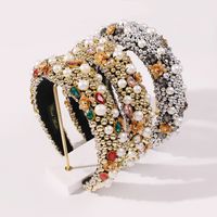 Fashion Thick Sponge Crystal Hot-selling Pearl Inlaid Multicolor Alloy Headband Wholesale main image 1