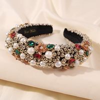 Fashion Thick Sponge Crystal Hot-selling Pearl Inlaid Multicolor Alloy Headband Wholesale main image 3