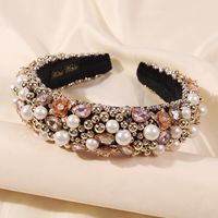 Fashion Thick Sponge Crystal Hot-selling Pearl Inlaid Multicolor Alloy Headband Wholesale main image 5
