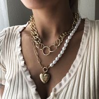 Fashion Punk Style Alloy Pearl Fashion Heart-shaped Pendant Texture Multilayer Chain Women's Necklace main image 3