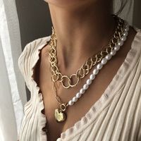 Fashion Punk Style Alloy Pearl Fashion Heart-shaped Pendant Texture Multilayer Chain Women's Necklace main image 5
