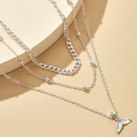 Multi-layer Set Necklace Geometric Metal Alloy Round Bead Fishtail Pendant  Women's Necklace main image 3