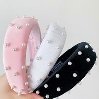 Retro Pearl Thickened Plush Knitted Fabric Wide-brimmed Headband  Wholesale main image 1