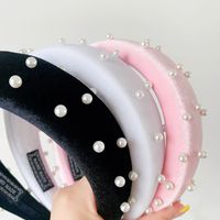Retro Pearl Thickened Plush Knitted Fabric Wide-brimmed Headband  Wholesale main image 4