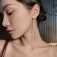 Boucles D&#39;oreilles Coréennes Longues En Diamant Brisé En Zircon Pour Femmes main image 6
