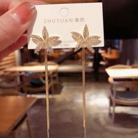 925 Silver Needle Diamond Five Petal Flower Long Tassel Korean New Fashion Wild Alloy Earrings For Women main image 5