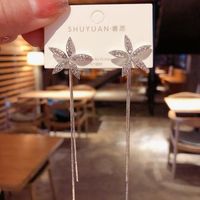 925 Silber Nadel Diamant Fünf Blütenblätter Blume Lange Quaste Koreanische New Fashion Wildlegierung Ohrringe Für Frauen main image 6