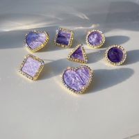 Korea 925 Silver Needle Purple Bright Diamond New Trendy Korean Women's Wild Earrings main image 4