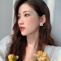 Corée 925 Aiguille En Argent Violet Brillant Diamant Nouvelles Boucles D&#39;oreilles Sauvages À La Mode Des Femmes Coréennes main image 3