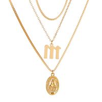 New Retro Religious Three-layer Metal Long  Multi-layer Letter Idol Alloy Necklace sku image 1