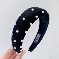 Retro Pearl Thickened Plush Knitted Fabric Wide-brimmed Headband  Wholesale sku image 1