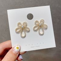 925 Silver Needle Fashion Baroque Pearl Peach Blossom Five Petal Flower Wild Earrings For Women sku image 1