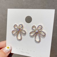 925 Silver Needle Fashion Baroque Pearl Peach Blossom Five Petal Flower Wild Earrings For Women sku image 2