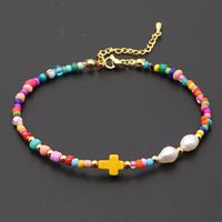 Bohemian Ethnic Style Eye Beads Rainbow Rice Beads Baroque Natural Freshwater Pearl Anklet Women sku image 1