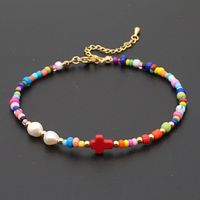 Bohemian Ethnic Style Eye Beads Rainbow Rice Beads Baroque Natural Freshwater Pearl Anklet Women sku image 2