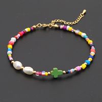 Bohemian Ethnic Style Eye Beads Rainbow Rice Beads Baroque Natural Freshwater Pearl Anklet Women sku image 3