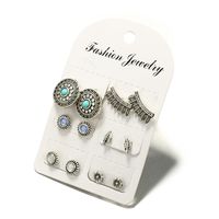 Neue Europäische Und Amerikanische Mode 6 Paar Retro Geschnitzte Diamant Blume Türkis Kombination Ohr Stecker Set sku image 1