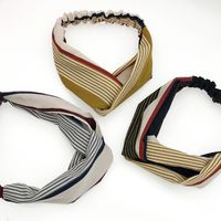 Korean Version Of Retro Simple And Versatile Stripes Hit Color Cross Wide-brimmed Headband main image 6