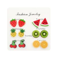 Korean Fruit Childlike Bright Color Strawberry Cherry Acrylic Women's Earrings Set main image 2