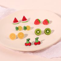 Korean Fruit Childlike Bright Color Strawberry Cherry Acrylic Women's Earrings Set main image 6