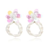 Glass Flower Earrings Korean Simple Geometric Circle Pearl Earrings Wholesale Nihaojewelry sku image 1