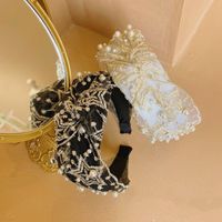 Korean Pearl New Lace Knotted Headband Wide-sided Retro Hair Bundle Wholesale Nihaojewelry main image 5