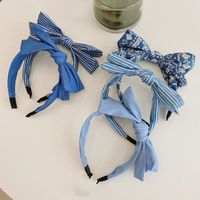 Korean Simple Double-layer Bow-knot Denim  Striped Floral Wide-brim Headband Wholesale Nihaojewelry main image 6