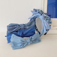Korean Simple Double-layer Bow-knot Denim  Striped Floral Wide-brim Headband Wholesale Nihaojewelry main image 4