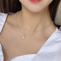 Simple Double-layer Pearl Fashion Korean Alloy Short Clavicle Chain Tide Choker Women's Necklace main image 3