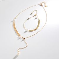 Korean Version Of The Hot Sale Alloy Niche Pearl Necklace Sexy Fishbone Chainwomen's Simple Wheat Ear Clavicle Chain main image 1