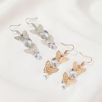 New Creative Hollow Butterfly Earrings Style Long Zircon Butterfly Earrings Wholesale Nihaojewelry main image 4