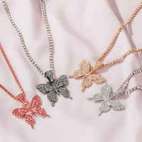 Hot Sale Butterfly Full Diamond Single Layer Claw Chain Alloy Simple And Versatile Rhinestone Clavicle Chain Necklace main image 4