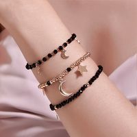 Fashion Three-piece Handmade Black Beaded Star Moon Bracelet Trend Set Jewelry Wholesale main image 1
