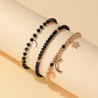 Fashion Three-piece Handmade Black Beaded Star Moon Bracelet Trend Set Jewelry Wholesale main image 3