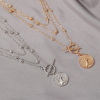 New Necklace Punk Style Portrait Coin Pendant Hipster Long Metal Word Buckle Multilayer Alloy Necklace main image 4