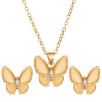 New Set Of Jewelry Opal Butterfly Fashion White Mother-of-pearl Butterfly Alloy Necklace Ladies Earrings Set main image 1