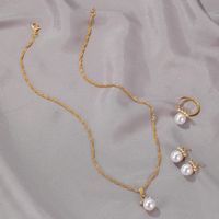 New Fashion With Four Diamonds And Pearl Earrings Ring Necklace Three-piece Set main image 5